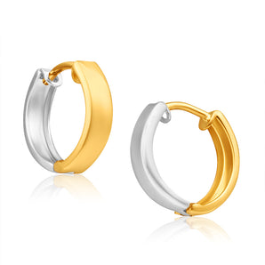 9ct Yellow Gold & White Gold Huggie Hoop Earrings