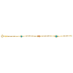 9ct Yellow Gold Figaro 1:3 Heart Kids Beads 15cm Bracelet