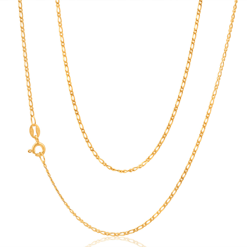 9ct Yellow Solid Gold Figaro 1:1 50cm Chain ICE Jewellery
