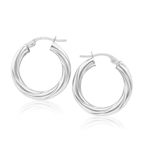9ct White Gold Italian Made Hoop Earrings in 15mm with a twist
