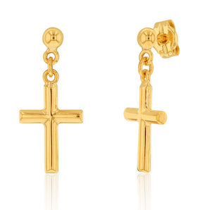 9ct Yellow Gold Cross Drop Earrings