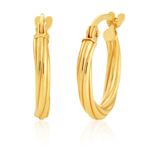 9ct Yellow Gold 10mm Hoop Earrings with twist European Made