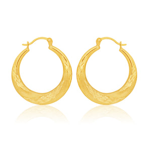 9ct Yellow Gold 15mm Creole With Diamond Cut Pattern Earrings