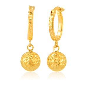 9ct Yellow Gold hoops with Dangling Bead Feature Earrings