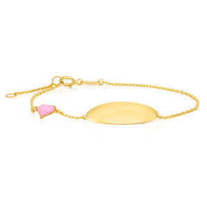 9ct Yellow Gold Pink Heart Charm 17cm ID Bracelet
