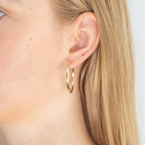 9ct Yellow Gold Diamond 25mm Cut Hoop Earrings