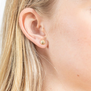 9ct Yellow Gold Diamond Cut Half Round 7mm Stud Earrings