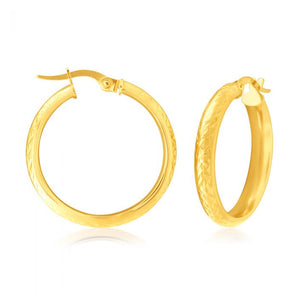 9ct Yellow Gold 20mm Diamond Cut Hoop Earrings