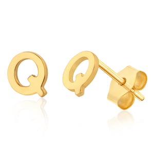 9ct Yellow Gold Mini Initial "Q" Stud Earring