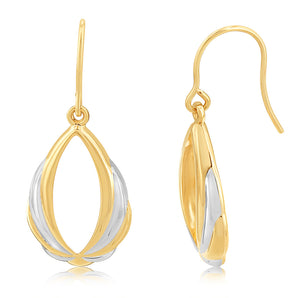 9ct Yellow And White Gold Twisted Pear Shaped Drop Earring