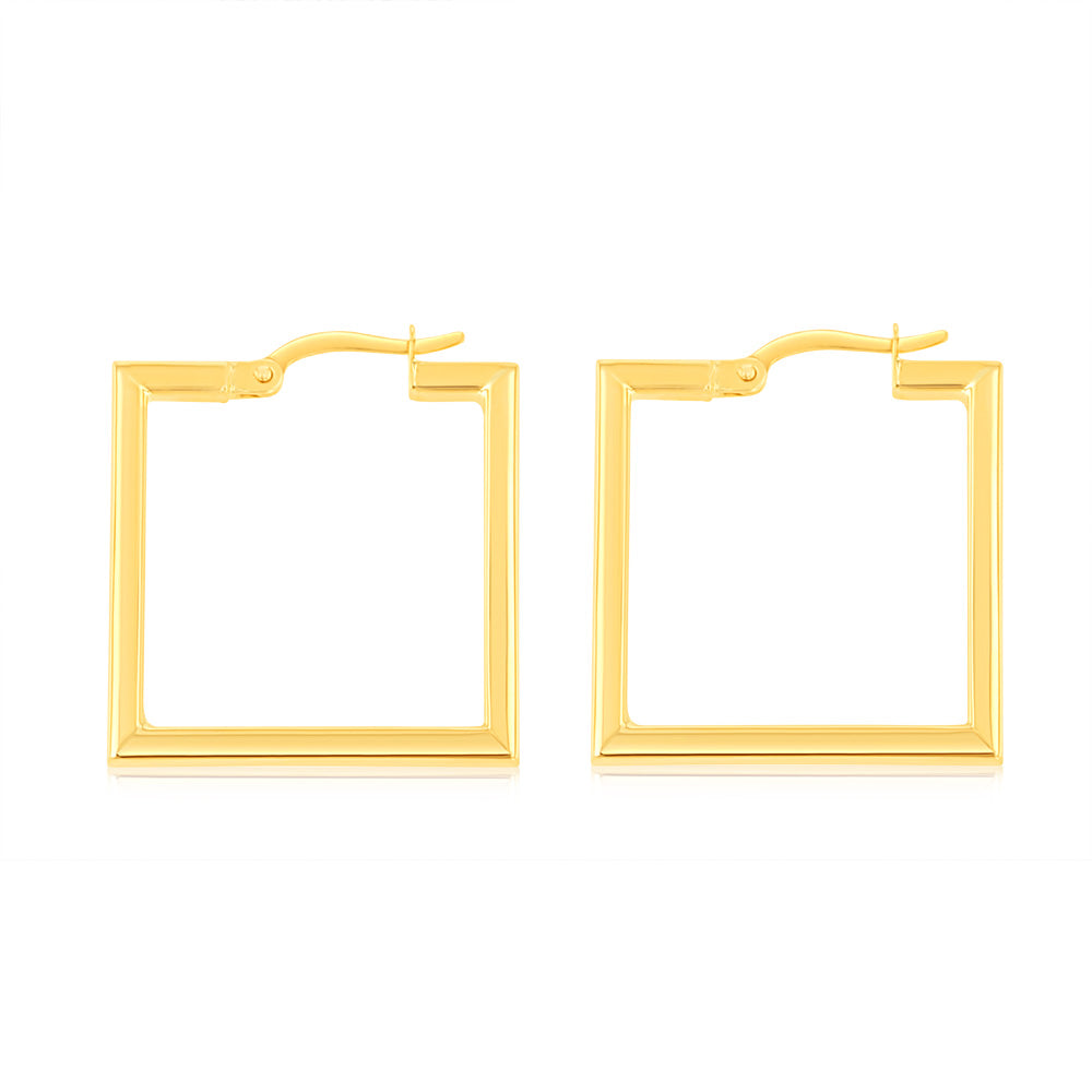 9ct Yellow Gold Polished Square 19mm Hoop Earrings ICE Jewellery