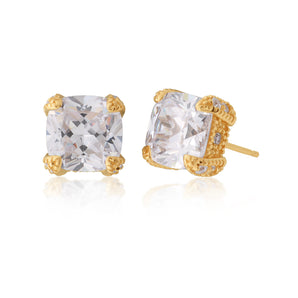 9ct Yellow Gold Cushion Cut 7mm Studs with Side Stones