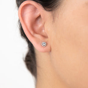 9ct White Gold 3mm Aquamarine and Diamond Halo Stud Earrings