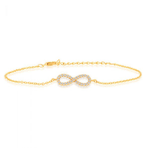 9ct Yellow Gold "Everlasting Love" 19cm Zirconia Infinity Bracelet