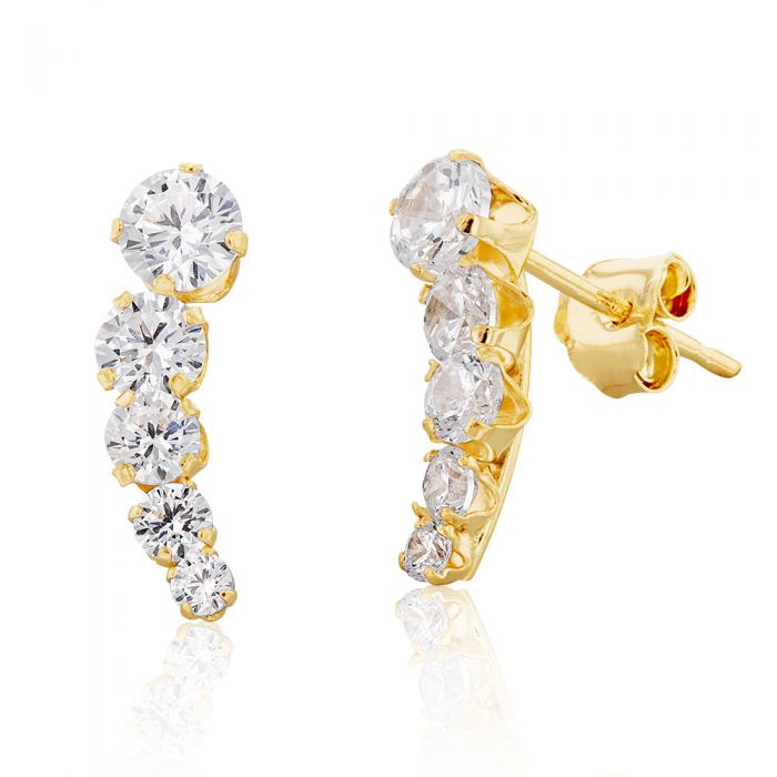 9ct Yellow Gold Zirconia Graduated Ear Climbers ICE Jewellery