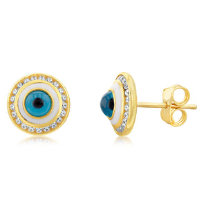 9ct Yellow Gold Round Cubic Zirconia Evil Eye Stud Earrings