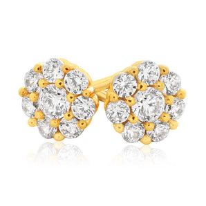 9ct Yellow Gold Silver Filled Cubic Zirconia Flower Stud Earrings
