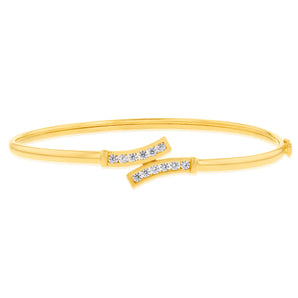 9ct Yellow Gold Silverfilled Two Row Cubic Zirconia Bangle