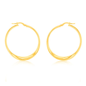 9ct Yellow Gold Silverfilled Fancy 30mm Hoop Earrings