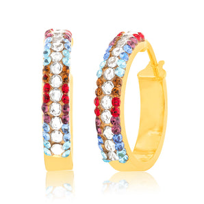 9ct Yellow Gold Silverfilled Multicolour Crystal 15mm Hoop Earrings