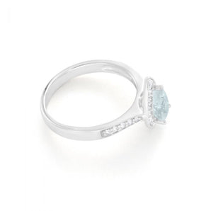 9ct White Gold Pear Cut Aquamarine + Diamond Ring
