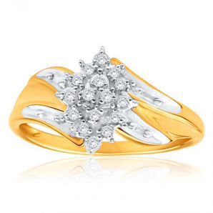 9ct Yellow Gold Diamond Ring Set With 16 Brilliant Cut Diamonds