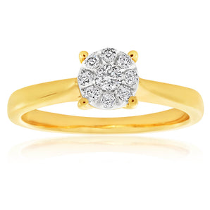 9ct Yellow Gold Diamond Ring Set with 9 Stunning Diamonds