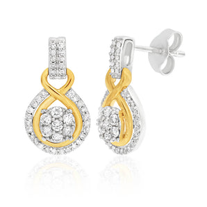 9ct Elegant White Gold Diamond Drop Earrings