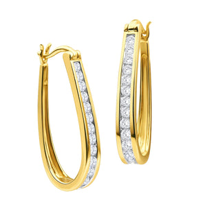 9ct Yellow Gold 1 Carat Channel Set Hoop Earrings with 28 Brilliant Diamonds