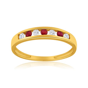 9ct Yellow Gold Created Ruby and Cubic Zirconia Channel Set Ring