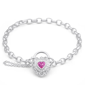 Sterling Silver Cubic Zirconia Filigree Heart 19cm Bracelet