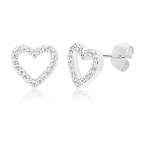 Sterling Silver Cubic Zirconia Open Heart Stud Earrings