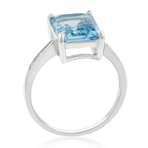 Sterling Silver Blue Topaz Ring with Zirconia Accent
