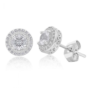 Sterling Silver 8mm Natural White Sapphire Halo Stud Earrings