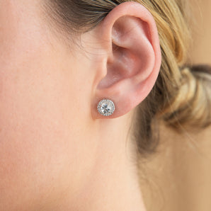 Sterling Silver 8mm Natural White Sapphire Halo Stud Earrings