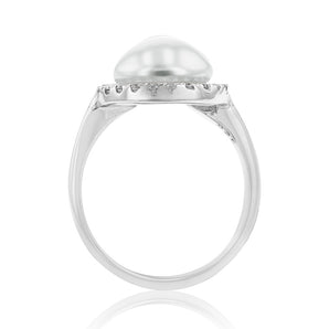 Sterling Silver Swarovski Pearl & Cubic Zirconia Halo Ring
