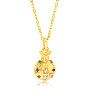 Sterling Silver Gold Plated Lady Bug Multi Color Zirconia Pendant With 45cm Chain