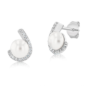 Sterling Silver Zirconia And Simulated Pearl Stud Earrings