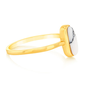 Sterling Silver Gold Plated Natural Howlite Ring