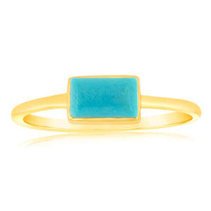 Sterling Silver Gold Plated Rectangle Natural Turquoise Ring