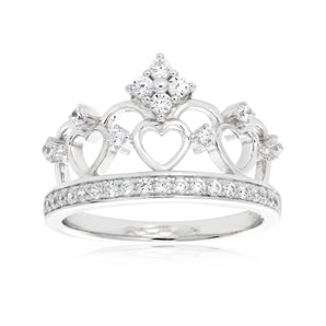 Sterling Silver Cubic Zirconia Princess Crown Ring