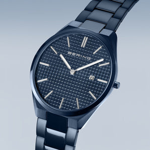 Bering Ultra Slim 40mm Blue Stainless Steel Strap Watch