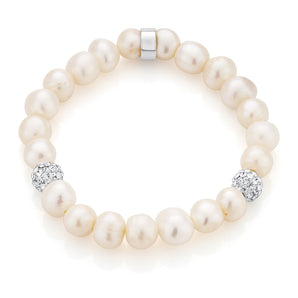 White 8-8.5mm Freshwater Pearl, Crystal and Charm Bracelet