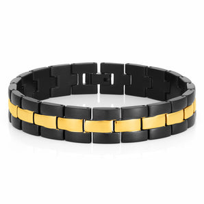 Black and Gold Plated Stainless Steel 21cm Gents Bracelet