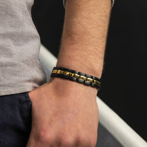 Black and Gold Plated Stainless Steel 21cm Gents Bracelet