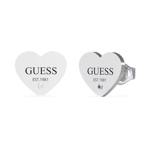 Guess Stainless Steel 11mm Plain Heart Logo Stud Earrings
