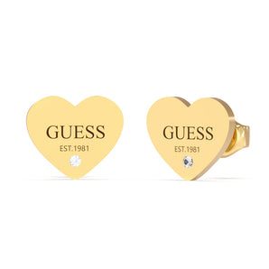 Guess Yellow Gold Plated 11mm Plain Heart Logo Stud Earrings