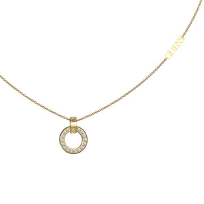 Guess Gold Plated Stainless Steel Pave Circle Pendant On 16-18" Chain