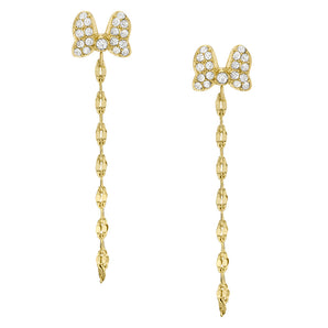 Disney Minnie Mouse Gold Plated Stainless Steel Glass Crystal Front Back Earrings 100th Disney Anniversary