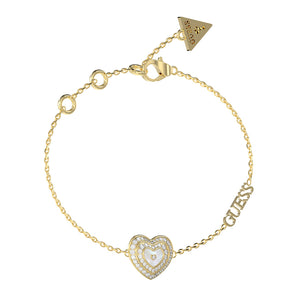 Guess Gold Plated Stainless Steel Mother Of Pearl Mini Heart Bracelet